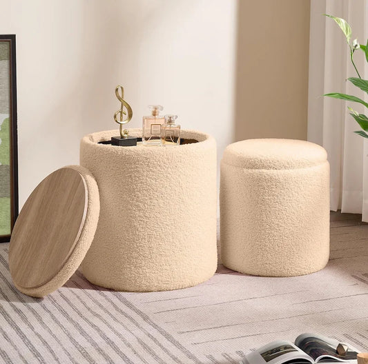 Pouf Bouclé multifonction 4en1 - 2Psc